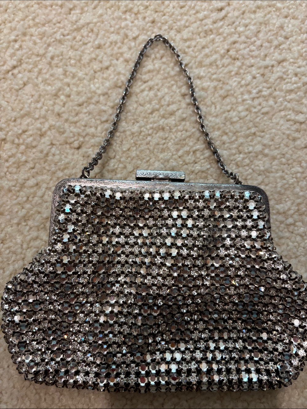 Silver Sequin Evening Handbag - Women's Sparkle Clutch.